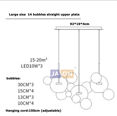 L size 3light 14ball LED Постмодерн Нордик Железные Стеклянные Пузыри Дизайнерские Светодиодные Лампы.Светодиодные Светильники Люстры Подвесные.Светильники Подвесные Светильники.Подвесной Светильник.Освещение Для Столовой,Фойе и Спальни - Цвет корпуса: L size 3light 14ball