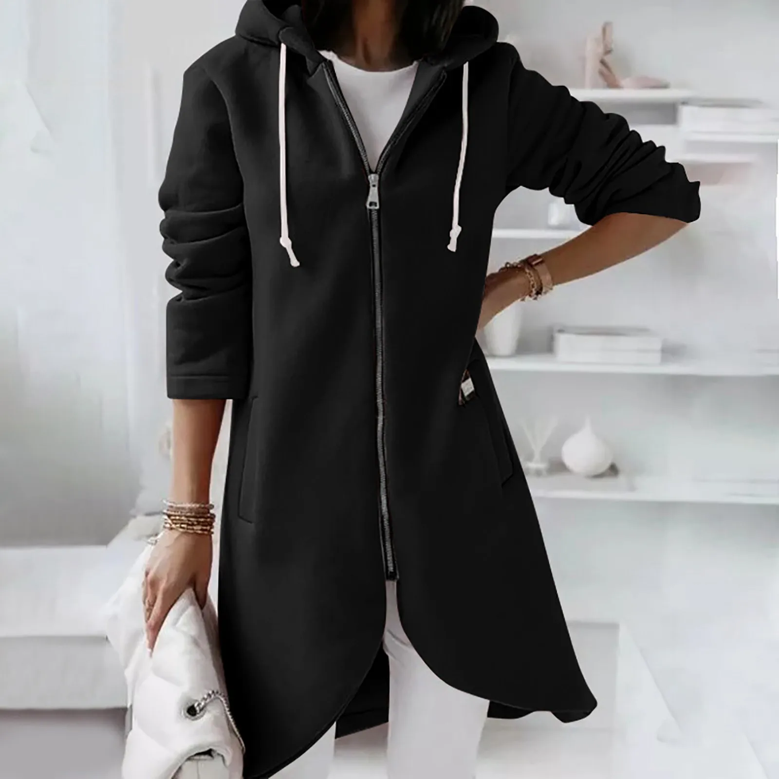 Women's Sweatshirts Korean Hooded Sweatshirts Winter Zip Up Loose Jacket Coats Vintage Long Sleeve Oversized Hoodies sudaderas 1