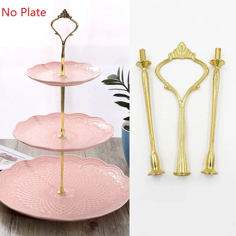 High Quality Zinc Alloy 2/3 Tier Cake Plate Stand Cupcake Fittings Silver Golden Wedding Party No Plate