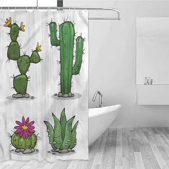 

GloriaJohnson Cactus Extra Long Shower Curtain Mexican Flora Pattern Tropical Shower Curtain
