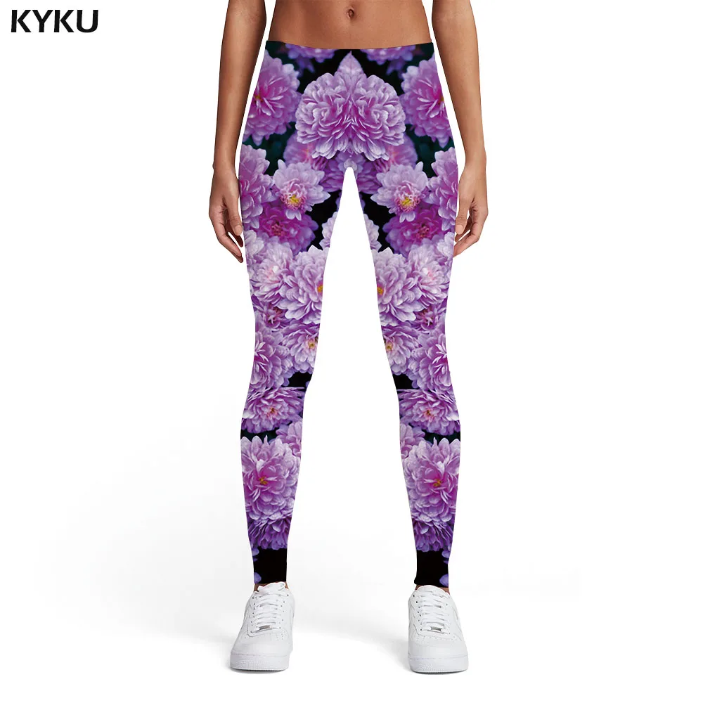 KYKU/брендовые леггинсы с цветочным принтом для женщин, Psychedelic Sport, фиолетовые леггинсы Harajuku, сексуальные штаны с принтом, Женские легинсы, штаны для фитнеса