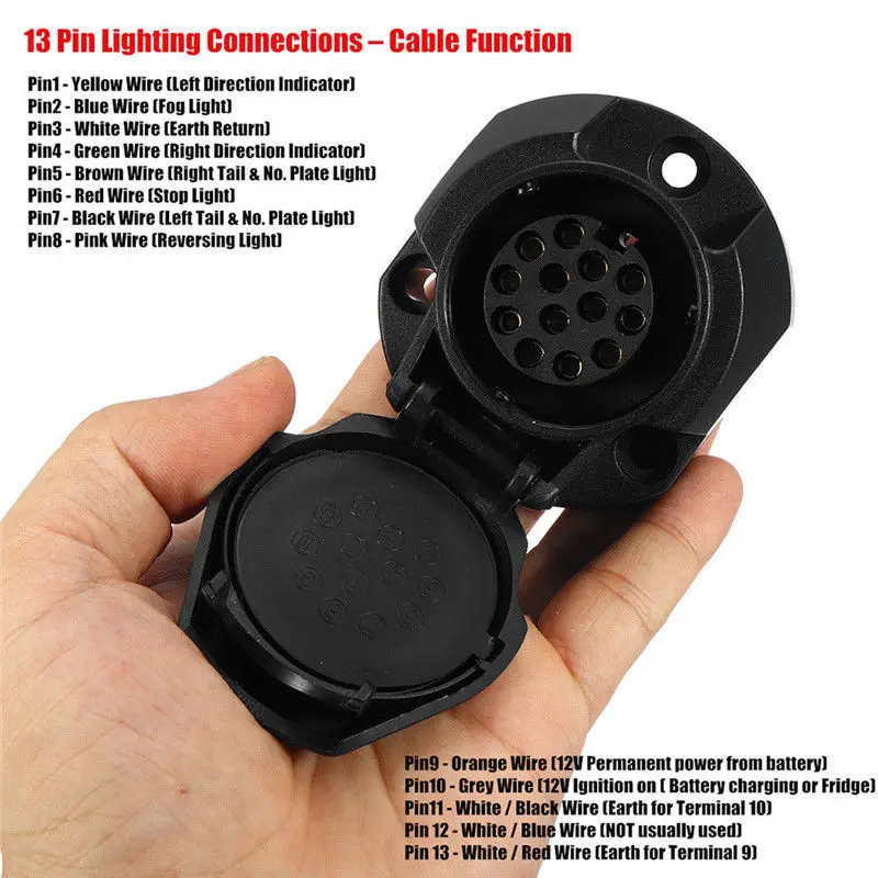 

Black 1Pcs Socket Waterproof 13 Pin Connector Adapter For Trailer Towbar Caravan Truck Durable Hot