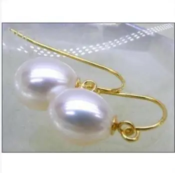 

gorgeous a pair 11-12mm AAA south sea drop white pearl dangle earring 14k
