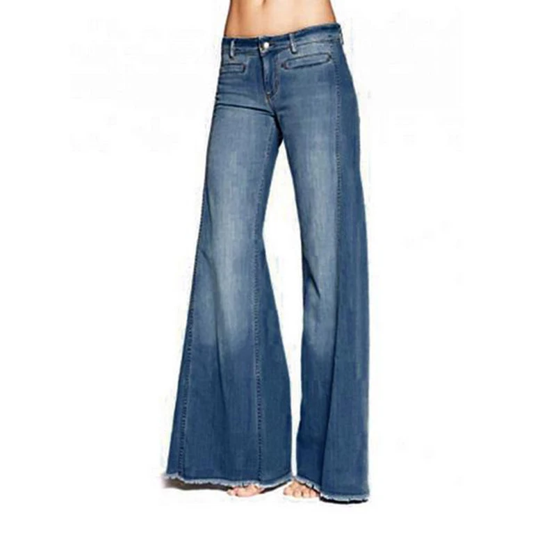 Большие размеры, джинсовые широкие джинсы для женщин, большой колокольчик, низ, расклешенные джинсы, свободные джинсы бойфренда, Женские повседневные длинные голубые джинсы с кисточками