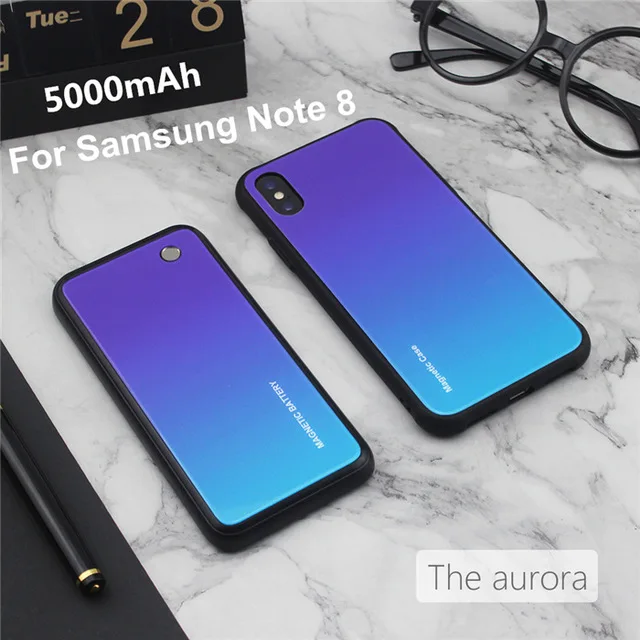 Purple For Note 8 5000 мАч беспроводной магнитный чехол для зарядки аккумулятора для samsung Galaxy S9/S9 Plus, Расширенный чехол для аккумулятора телефона для samsung Note 8/9 - Цвет: Purple For Note 8