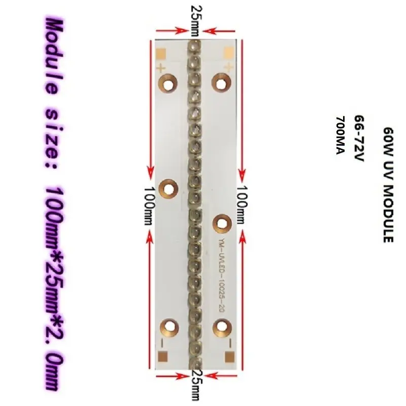 UV LED Module for 3D Printing Ink Curing Jewelry Identification Banknote Verification Manicure Irradiation Amber 60W 3535 Lamp