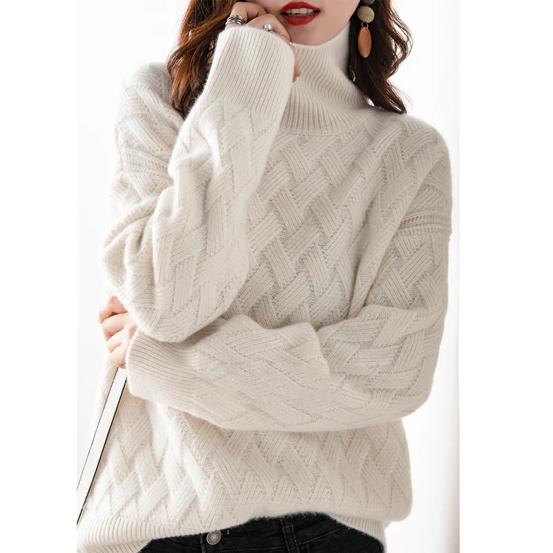 #^Special Price 2019 New Women's Turtleneck Cashmere Sweater Loose Warm Full Sleeve Knit Pullover Solid Color Brand FRSEUCAG Wool Sweater winter