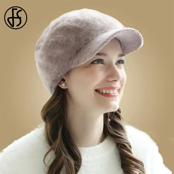

FS Women Winter Warm Peaked Cap Rabbit Hair Blend Beanie Elegant Casual Berets Beige Pink Wool Blend Young Girls Hat