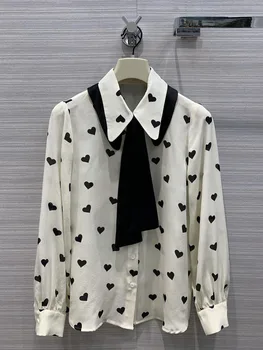 

2020 women turn-down collar print blouse tops 2colors at200321