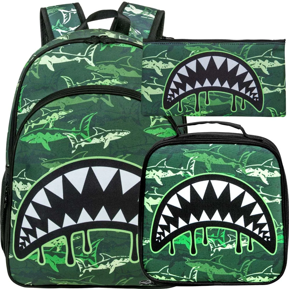 Personalized Shark Backpack with bonus lunch bag, pencil case, water  bottle, keychain, and carabiner clip