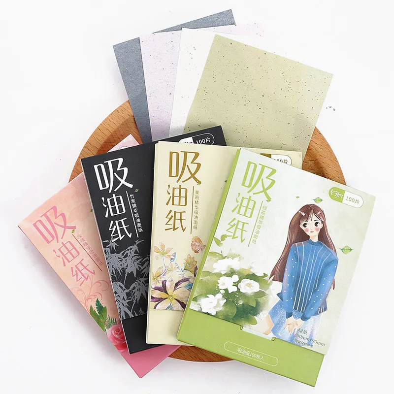 

100pcs Protable Facial Absorbent Paper Oil Control Wipes Green Tea Bamboo Charcoal Sheet Oily Face Blotting Matting Tissue