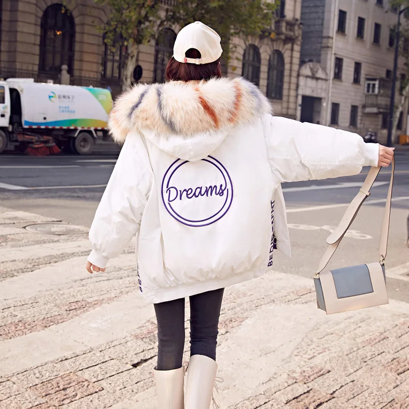

2019 New Style WOMEN'S Dress Winter Loose-Fit Slimming Fairy Students Lettered Fur Collar Lace-up Cotton-padded Clothes Cotton C
