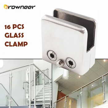

16pc Glass Clamp Stainless Steel Back Flat Clip Sliver Chrome Finish Caliper Waterproof Rust Resistant Adjustable Window Bracket
