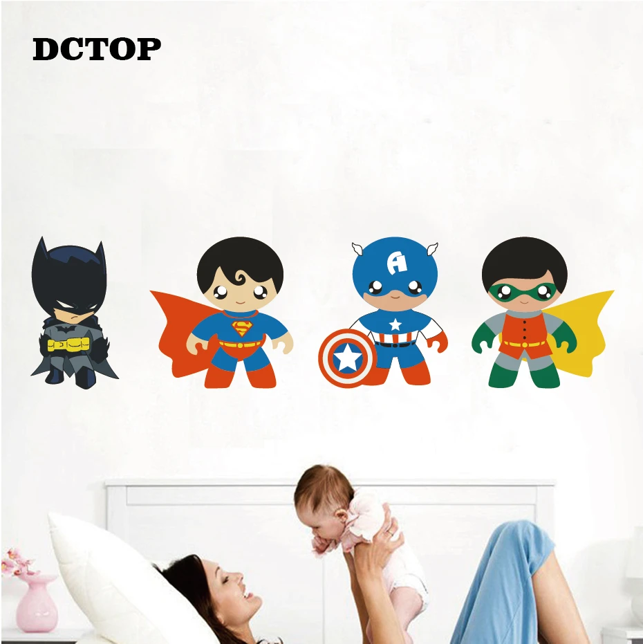 漫画スーパー Hero ステッカー子供のための少年保育園ルームビニール Diy 家の装飾バットスーパー Hero デカールリムーバブル面白い壁画ギフト ウォール ステッカー Aliexpress
