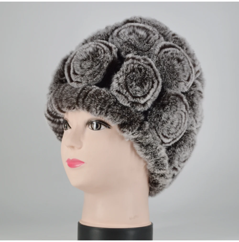 New Women Rex Rabbit Fur Knitted Hats Lady Winter Hats for Girls Skull Cap Real Fur Knitting Rabbit Skullies Beanies Female Hat