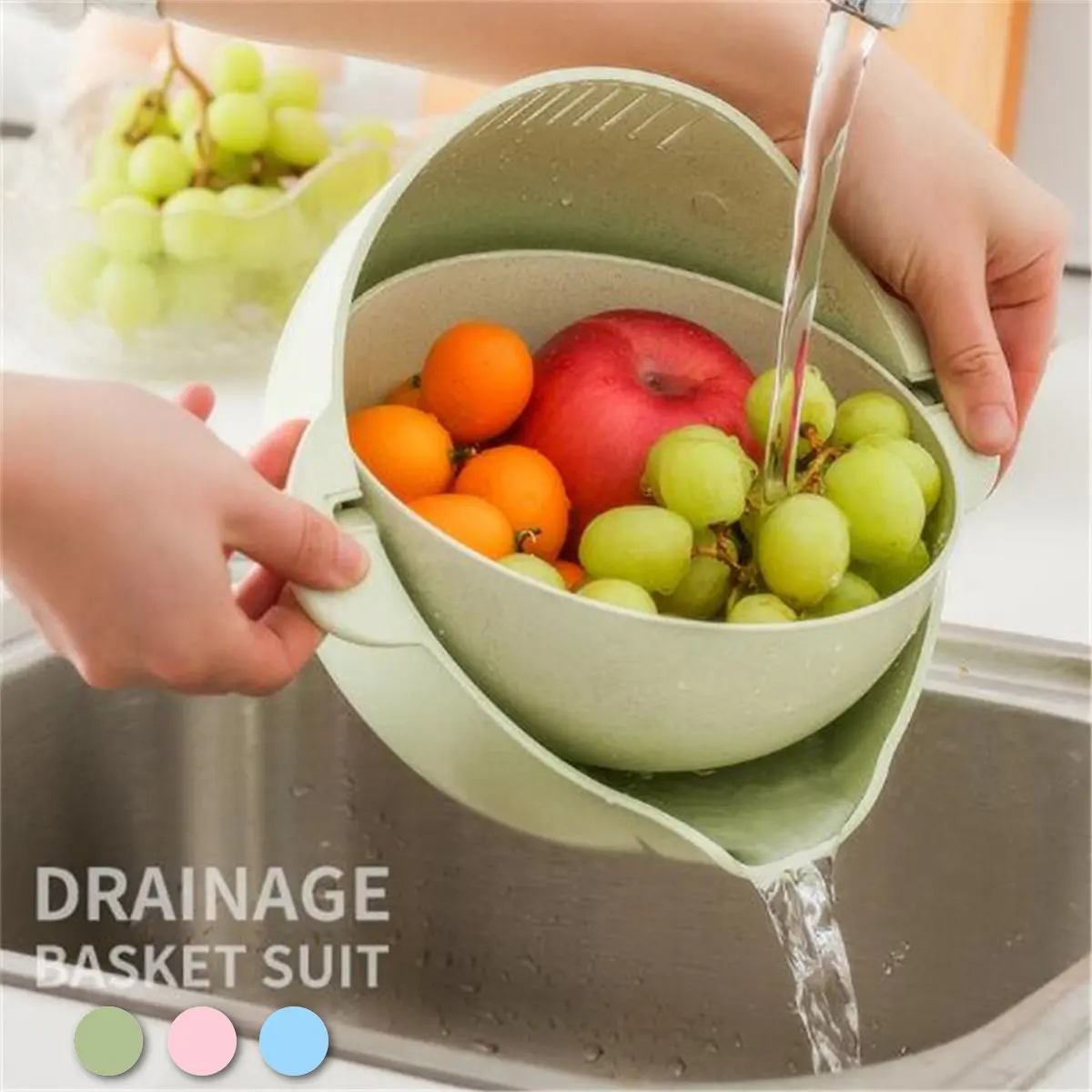 Kitchen Drain Basket Bowl Rice Washing Colander Baskets Kitchen