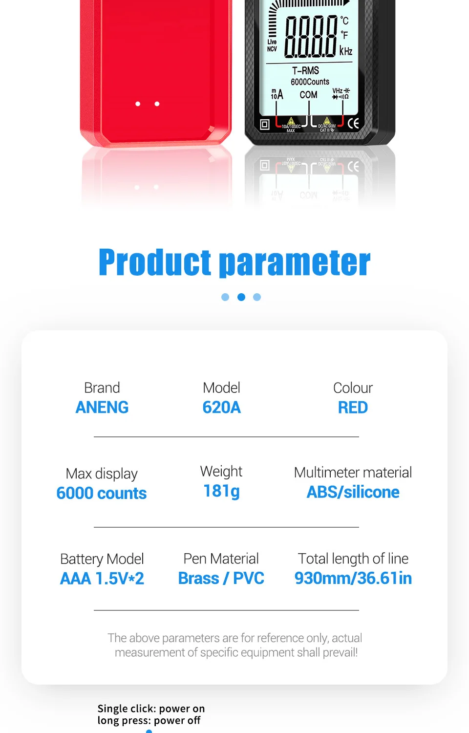 ANENG 620A Digital Smart Multimeter Transistor Testers 6000 Counts True RMS Auto Electrical Capacitance Meter Temp Resistance