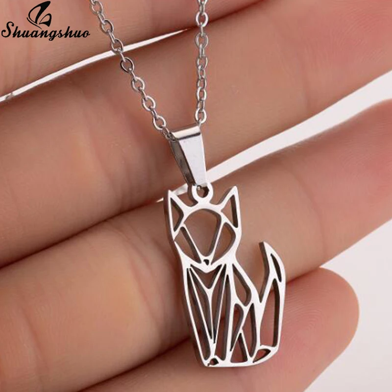 Cute Cat Necklace for Women Origami Cat 