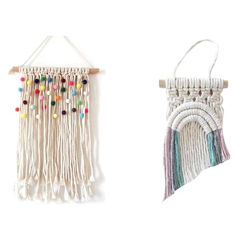 

2 Pcs Macrame Tapestry Wall Nursery Decor Kids Room Hanging Decoration Bohemian Tapestries Backdrop Handmde Wall Art