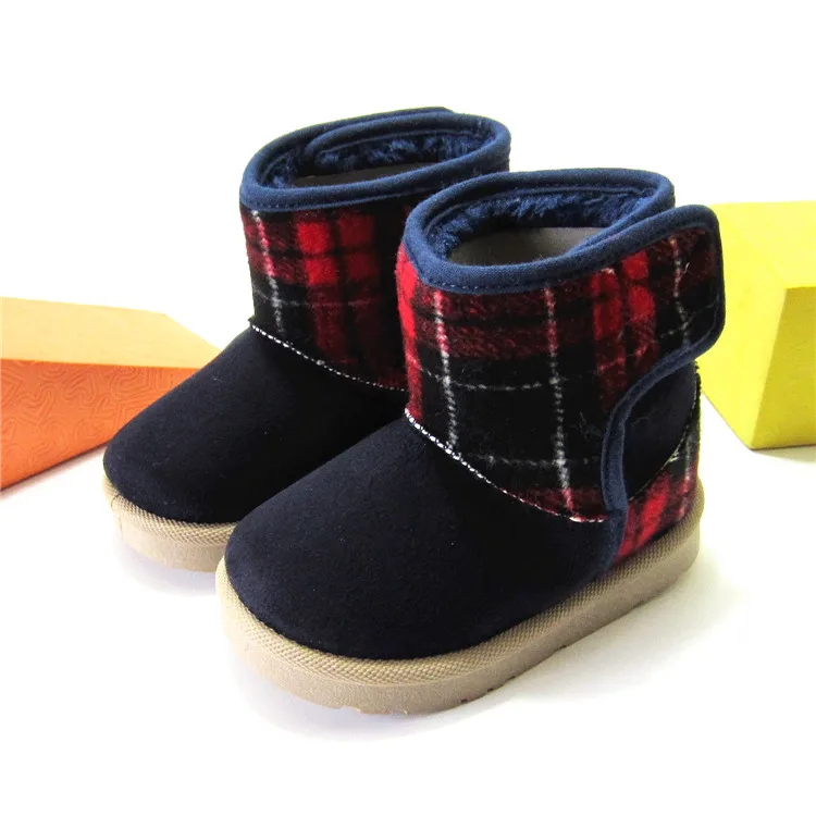 Winter New Thick Warm Baby Cotton Shoes Children Snow Boots Boys Shoes Lattice Toddler Fabric Suede Boys Boots Navy Brown