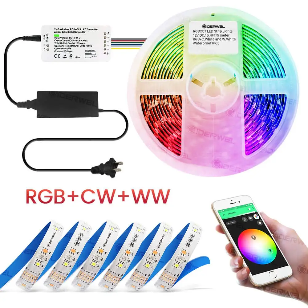 Контроллер с 12V RGBCCT светодиодные полосы света работает с мост Hue, Осветите концентратор Echo Plus для приложения и речевой контроллер JK405