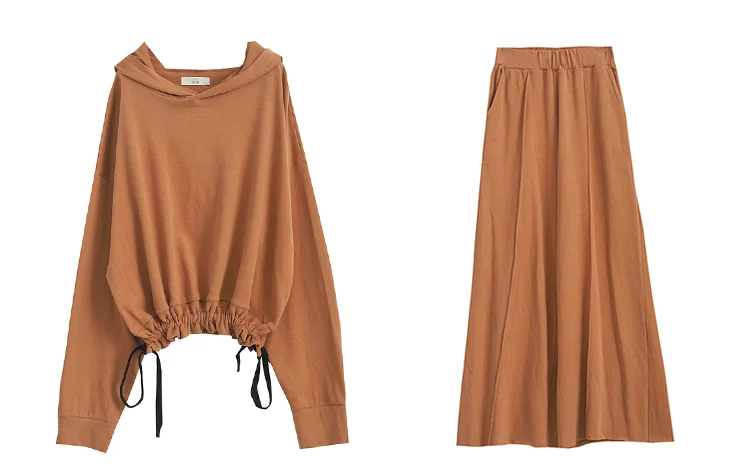 SuperAen/осенние модные женские комплекты Новые однотонные толстовки с капюшоном дикие толстовки женский эластичный пояс широкие брюки из двух предметов