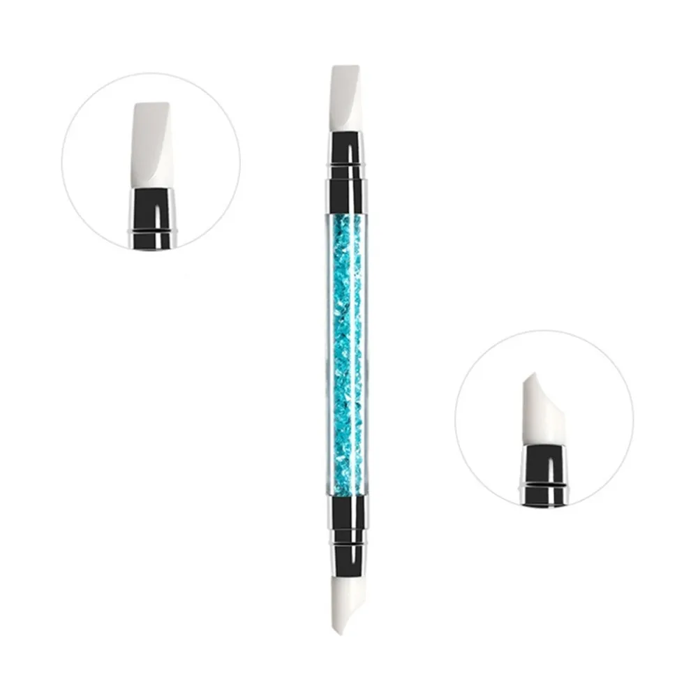Light Blue Акриловый 2 Way двойной силиконовые головки инструменты для маникюра ручка со стразами с акриловыми ручками для тиснения ремесло по резьбе ногтей маникюрный набор инструментов - Цвет: Light Blue