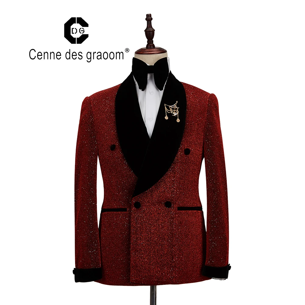Men Suit Tuxedo 2 Pieces Double Breasted Shawl Lapel Wedding Party Singer Costume Groom On Stage Christmas mens suit