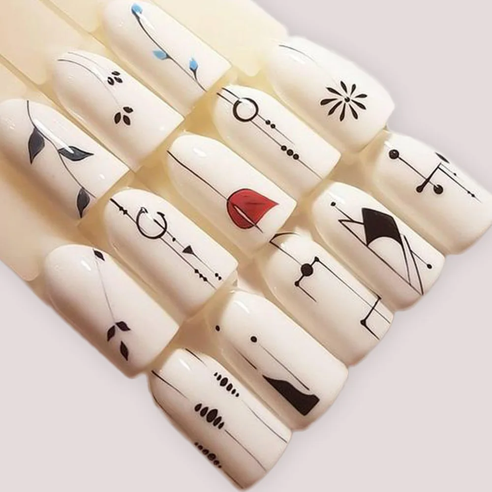Наклейки для ногтей с водяными знаками/абстрактное искусство наклейки для ногтей с водой черные простые DIY наклейки для маникюра