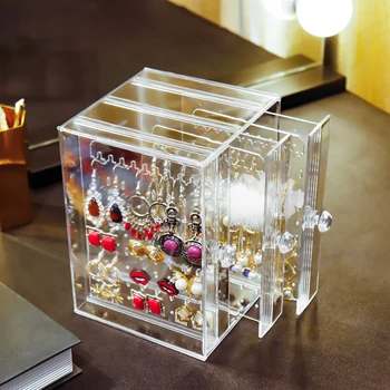 

1Pc Transparent Jewelry Storage Box Dustproof Jewelry Holder Necklace Organizer