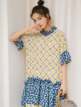 

XUXI Original Design Vitality Spring And Summer Stitching Mid-length Dress Floral Stitching Long 2020 Women Summer FZ1327