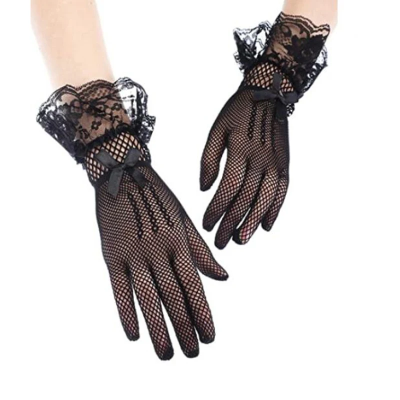 

New Elegant Style Sun Protection Lace Hollow-Out Gloves Delicate Lace Jacquard Pattern Lace Gloves Bridal Wedding Accessories