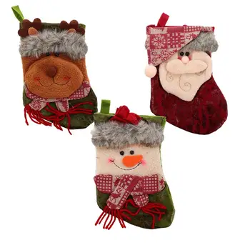 

3Pcs Xmas Socks Gift Bags Santa Snowman Elk Present Bag Decor Stocking Sock Shaped Candy Holder for Children Home Kids