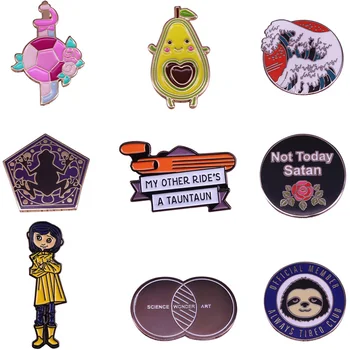 

20pcs/lot J1549 Geekcoco Cartooon Wave Brooch for Sloth Animals Badge Collar Shirt Enamel Pin Avocado Brooches Metal Pin Jewelry