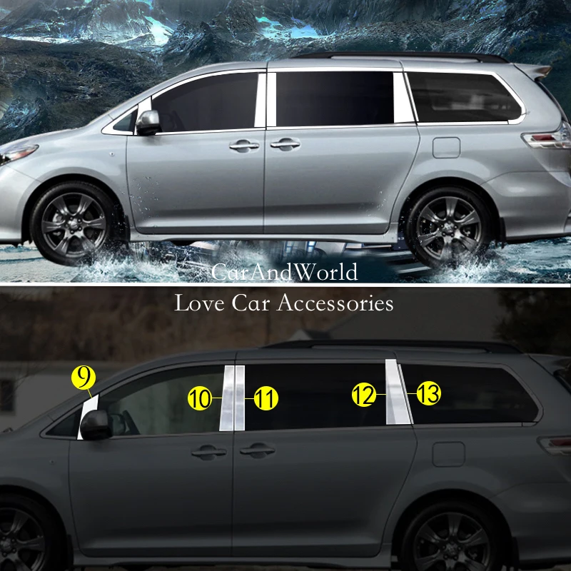 

For Toyota Sienna 2011-2020 2021-2023 Stainless Steel Center Pillar Cover Car Window B/C Column Trims Frame Decorate Accessories