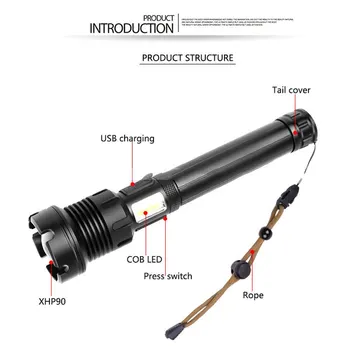 

Mayitr USB Rechargeable Zoomable Camping Lamp Ultra Bright XHP90+COB LED Flashlight USB Rechargeable Zoom Torch 7 Modes