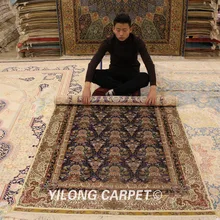 Yilong 4'x6' традиционный синий турецкий ковер ручной работы турецкий Шелковый коврик(ZQG039A4x6