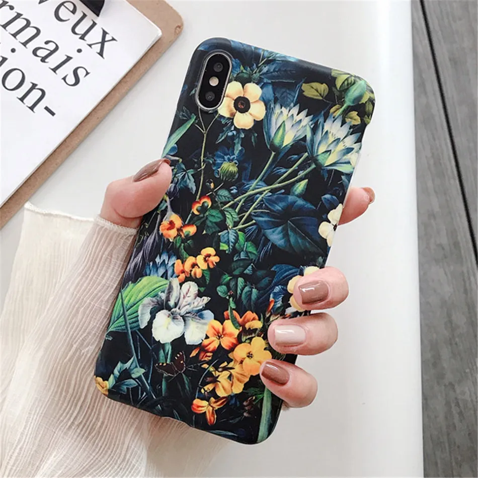 USLION Чехлы в стиле ретро с цветами и листьями для iPhone 11 Pro Max X XS XR Xs Max Чехлы для iPhone 6 6s 7 8 Plus мягкая IMD задняя крышка