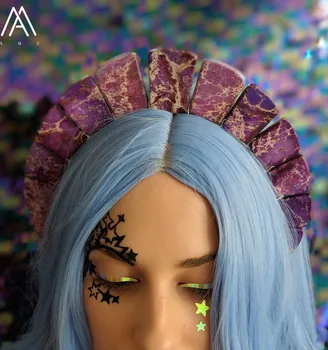 

Gold Wire Wrapped Purple Sea Sediment Jaspers Slice Beads Crown Tiara Headband Women Crown Hairband Wedding Jewelry HG055AMDA