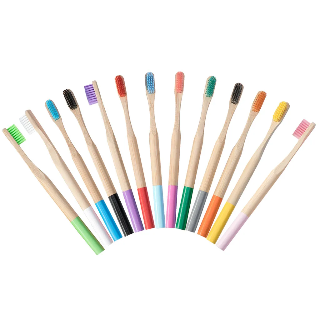 Многоцветный 13PC Natural Bamboo Toothbrush 1Eco-Friendly Bamboo Soft Fibre Toothbrush Gradable Teeth Brush Care - Цвет: Многоцветный