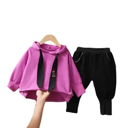Roupas de outono para bebês meninas e meninos, calças com capuz de algodão 2 tamanhos, fantasia casual para crianças e bebês, roupas esportivas infantis