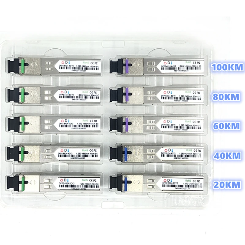 SC SFP Fiber optic module 1.25G SC 20/40/60/80/100KM 1310/1490/1550nm Single Fiber SFP Optical compatible with Mikrotik Cisco acd sfp wdm1490 1310 20 sfp wdm ddm 1 25gbps sc sm 20 km tx rx 1490 1310nm