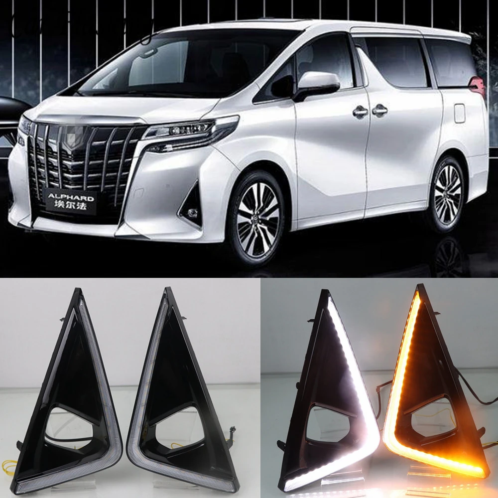 

Car Flashing 1Pair LED Daytime Running Light For Toyota Alphard 2018 2019 Yellow Turn Signal Relay Waterproof 12V DRL Fog Lamp