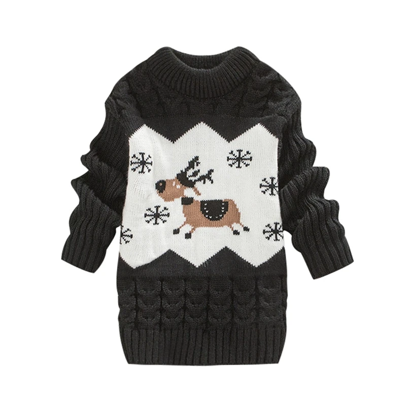 Лидер продаж, для маленьких детей для маленьких мальчиков Детский Рождественский свитер с изображением рождественского оленя теплый вязаный оборки твист вязаные свитера, топы, осенняя одежда Зимняя одежда - Цвет: Black