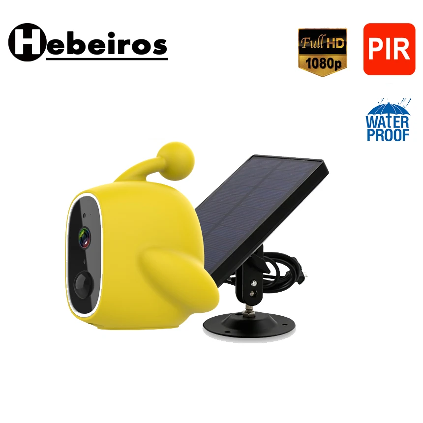 Hebeiros 1080P мини-камера с солнечной батареей, наружная, IP67, водонепроницаемая, IP, Wi-Fi камера, 2MP, PIR камера видеонаблюдения, CCTV камера безопасности