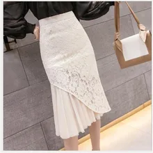 Сексуальная женская юбка, кружевная, весна-лето, высокая талия, юбка русалка, длина до колен, лист лотоса, Офисная Женская юбка, модная, M348