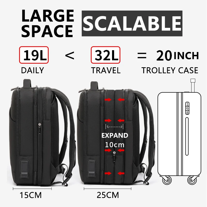 ARCTIC HUNTER 40L Large Capacity Men's Expandable Backpack USB Charging Men's 17" Laptop Bag Waterproof Business Travel Bag 2