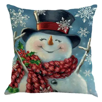 

Christmas Pattern Linen Pillowcase Car Bed Home Waist Cushion Throw Pillow Case Peach Skin Square Gift