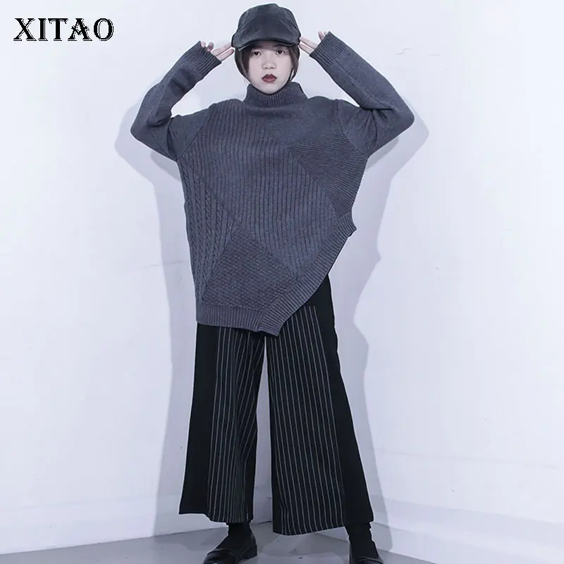 

XITAO Irregular Knitted Sweater Fashion New Pullover Elegant Small Fresh Minority Loose Goddess Fan Casual Sweater XJ3020