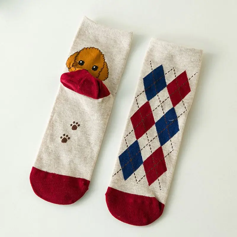 5 пар женских носков Harajuku с мультипликационным принтом Kawaii Puppy Dog Hoisery